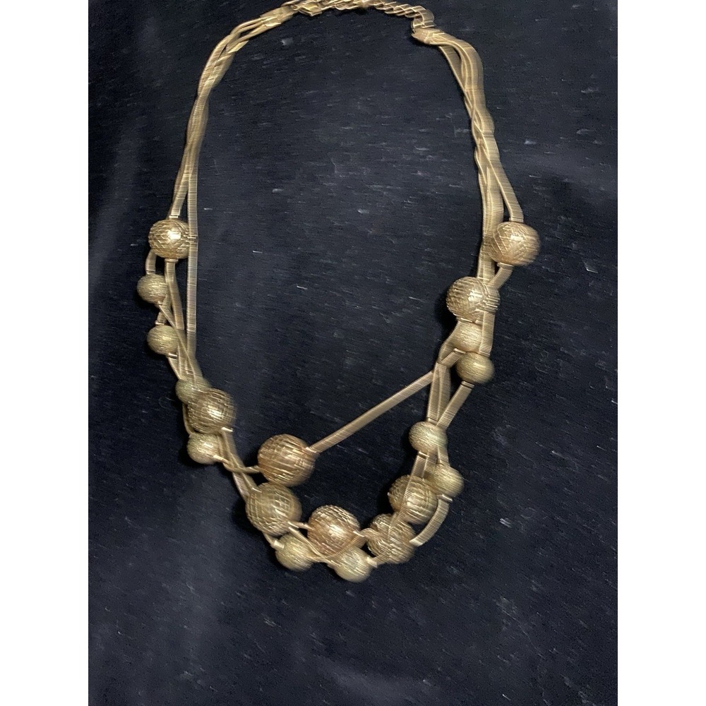 Avon Vintage Filigree Gold Ball Three Strand Necklace Gold Tone Avon Hallmark